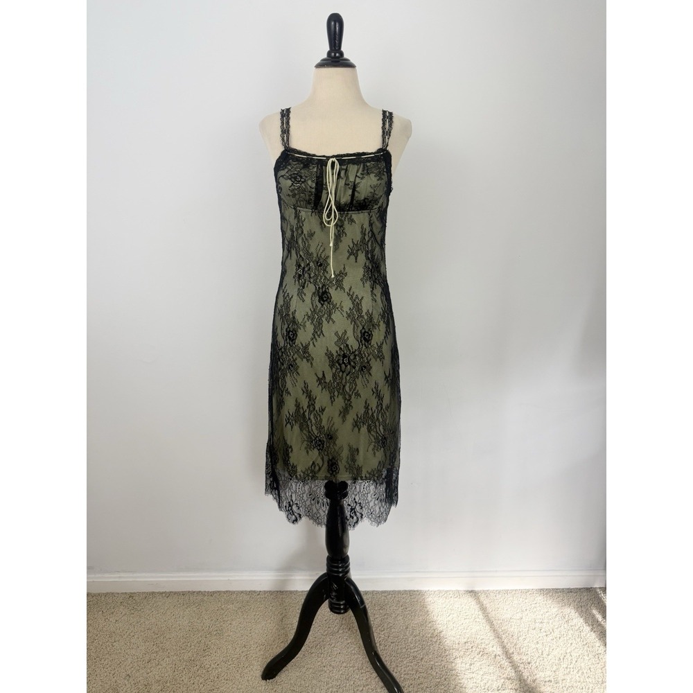 CIDER New Black Lace Milkmaid DRESS M Green Mesh Whimsigoth Fairy Grunge Goblin - Picture 3 of 16